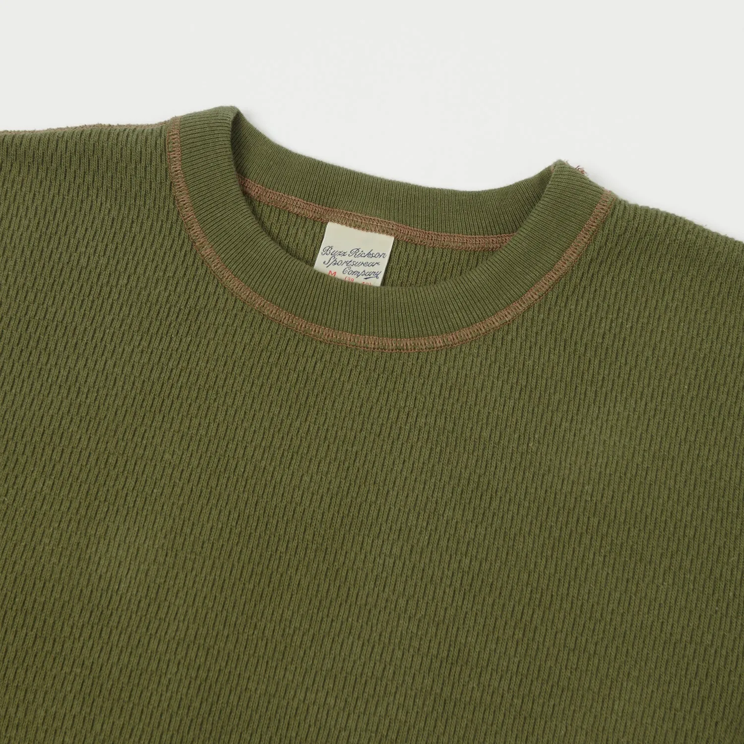 Long Sleeve Olive Thermal Tee Shirt by Buzz Ricksons