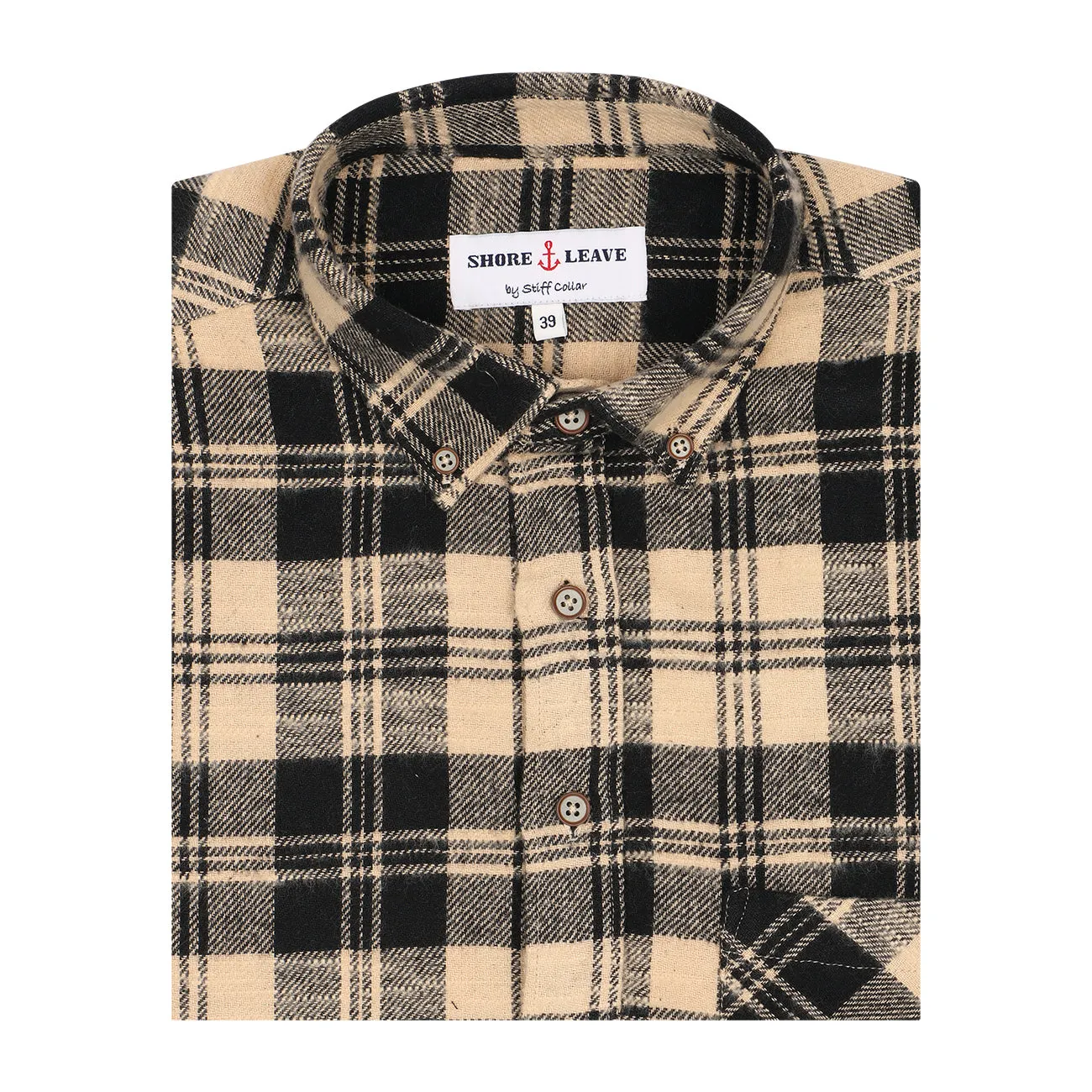 Camel Black Check Flannel Button Down Casual Shirt