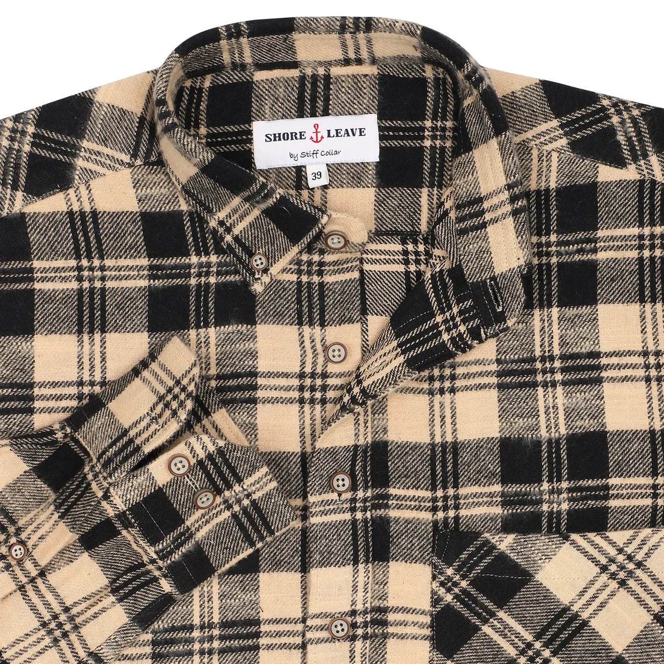 Camel Black Check Flannel Button Down Casual Shirt