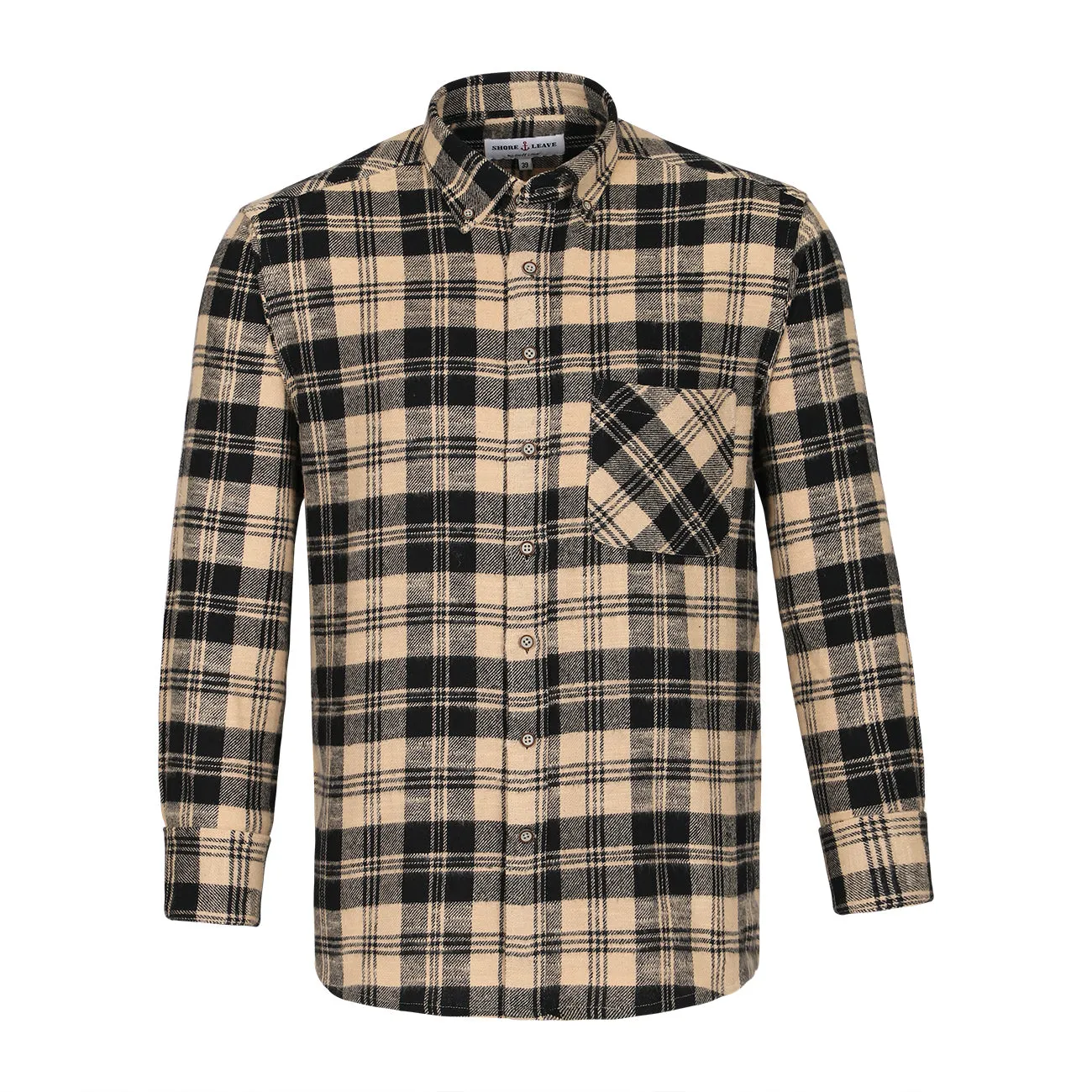 Camel Black Check Flannel Button Down Casual Shirt