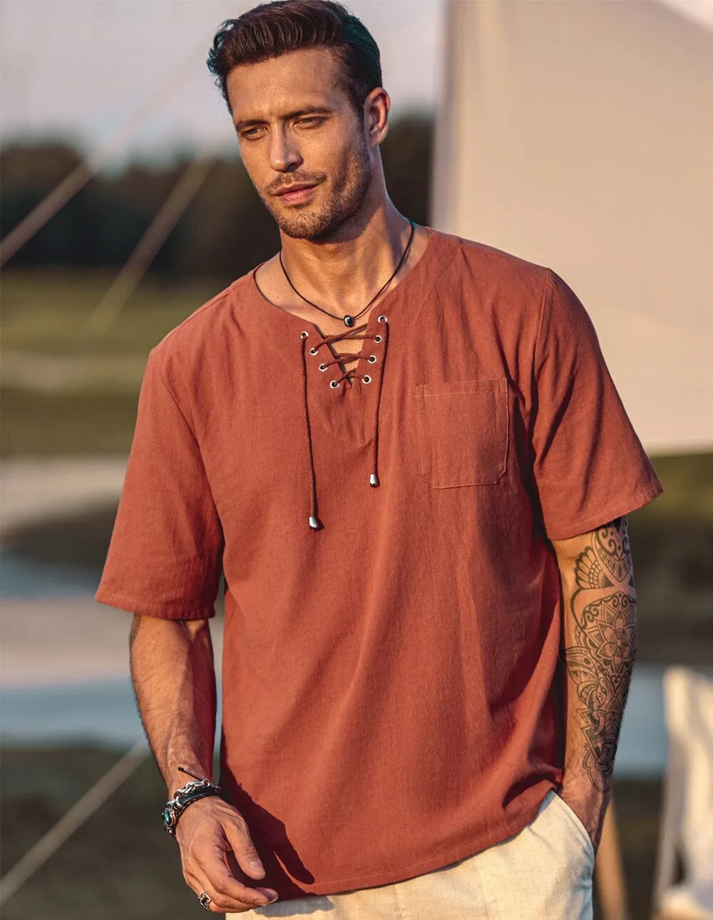 Casual Linen Style V Neck Shirts (US Only)