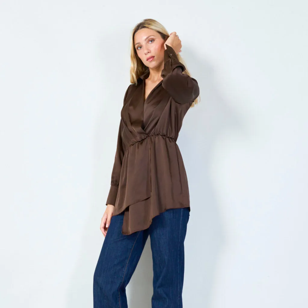 Chic wrap blouse with long sleeves wholesale