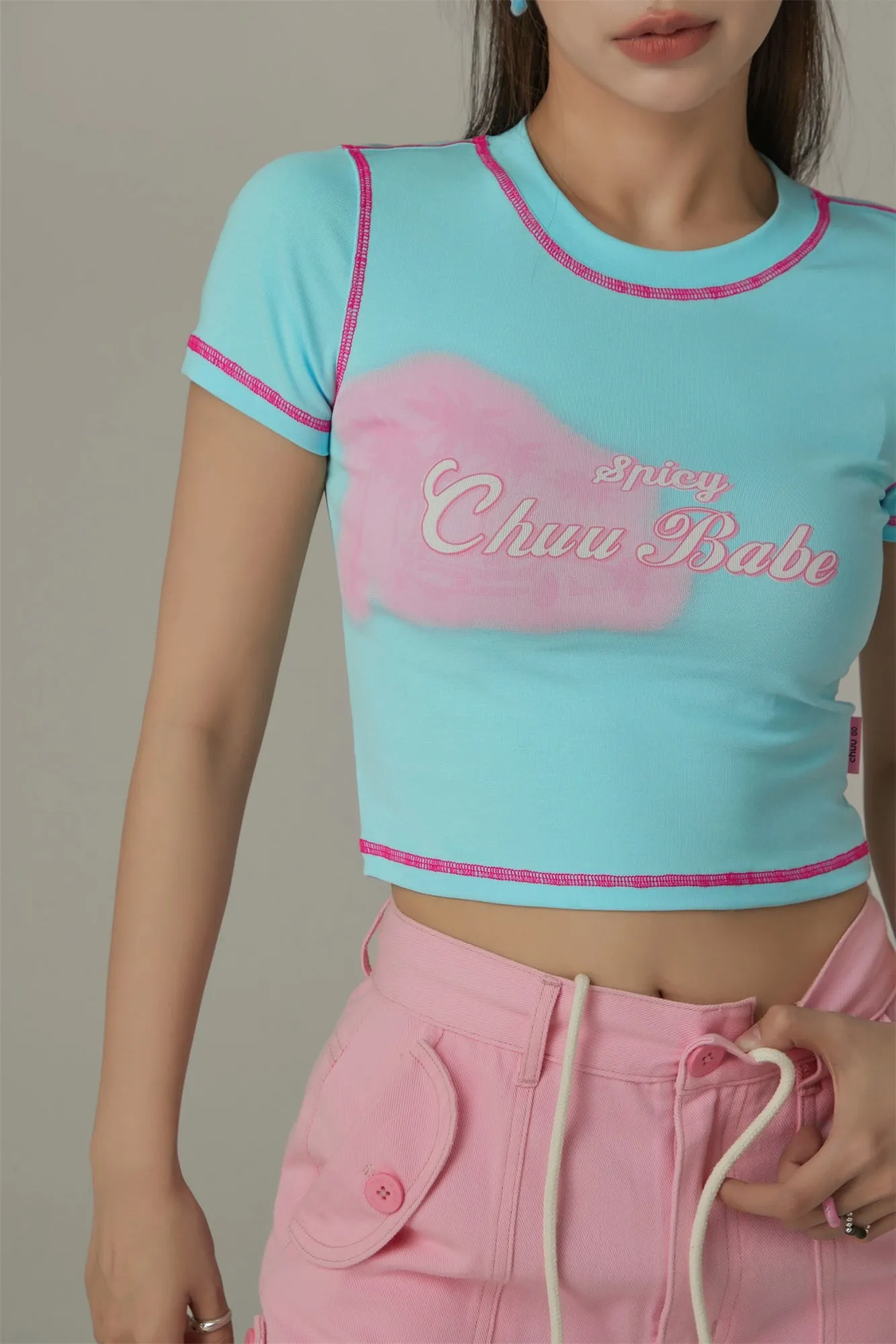 Chuu Babe Color Line Short Sleeve Crop T-Shirt