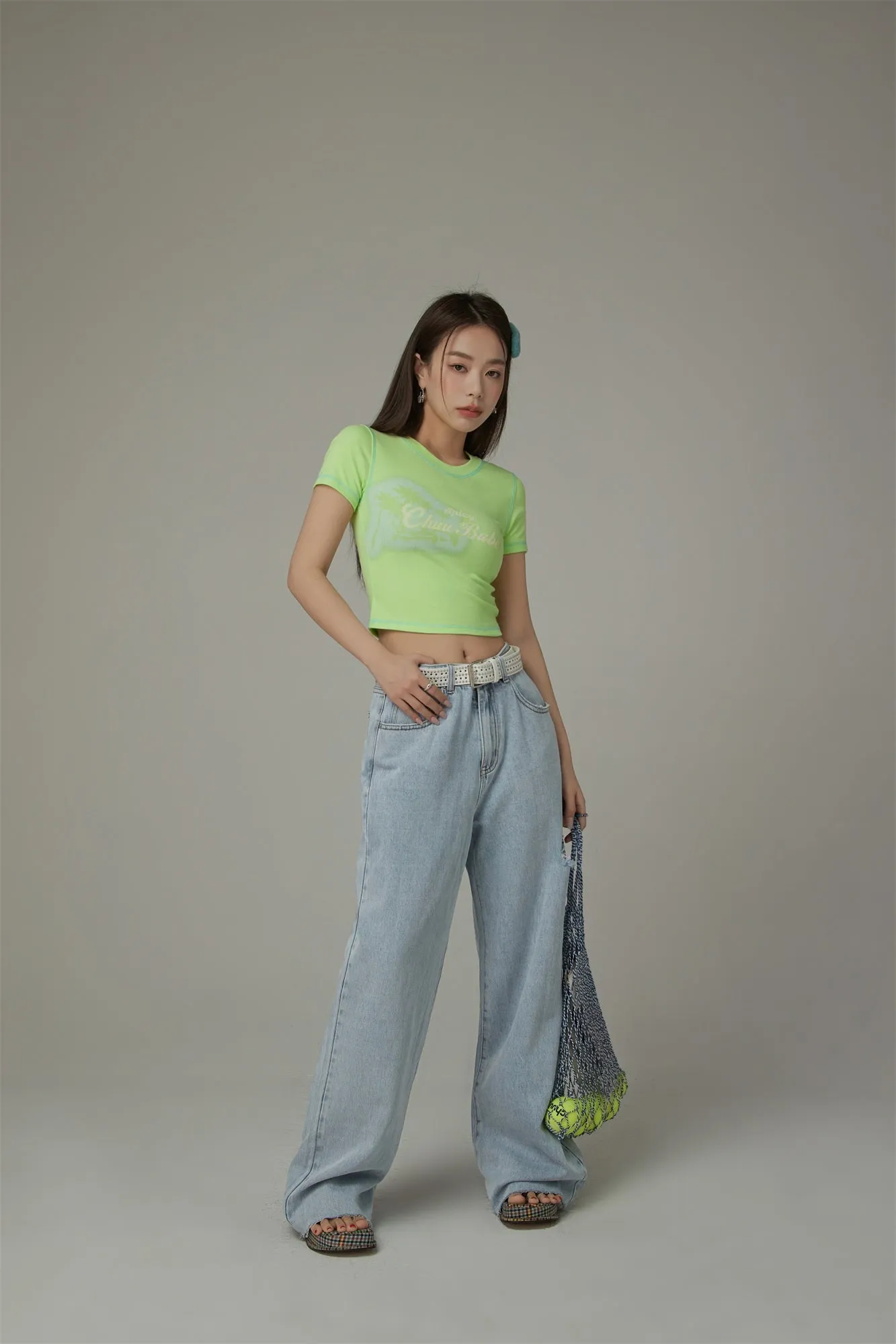 Chuu Babe Color Line Short Sleeve Crop T-Shirt