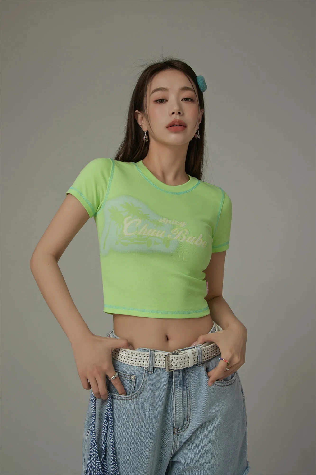 Chuu Babe Color Line Short Sleeve Crop T-Shirt