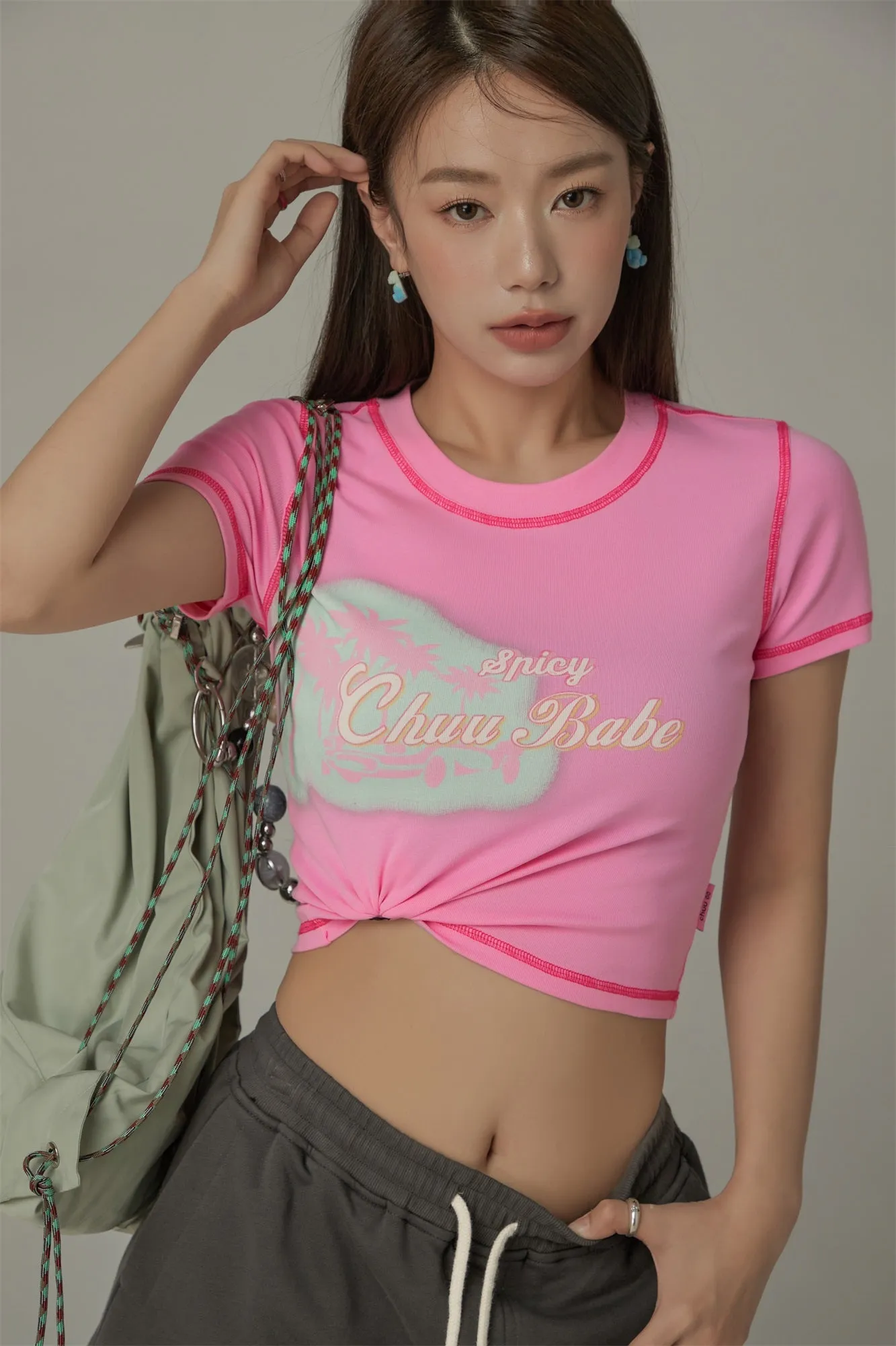 Chuu Babe Color Line Short Sleeve Crop T-Shirt