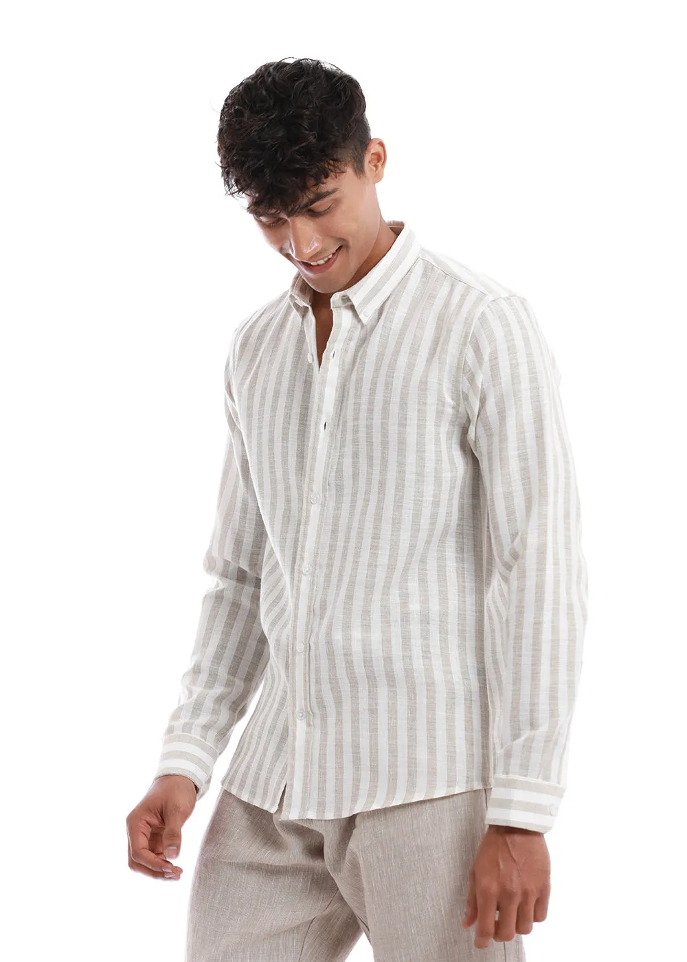 Classic Beige Stripe Blended Linen shirt