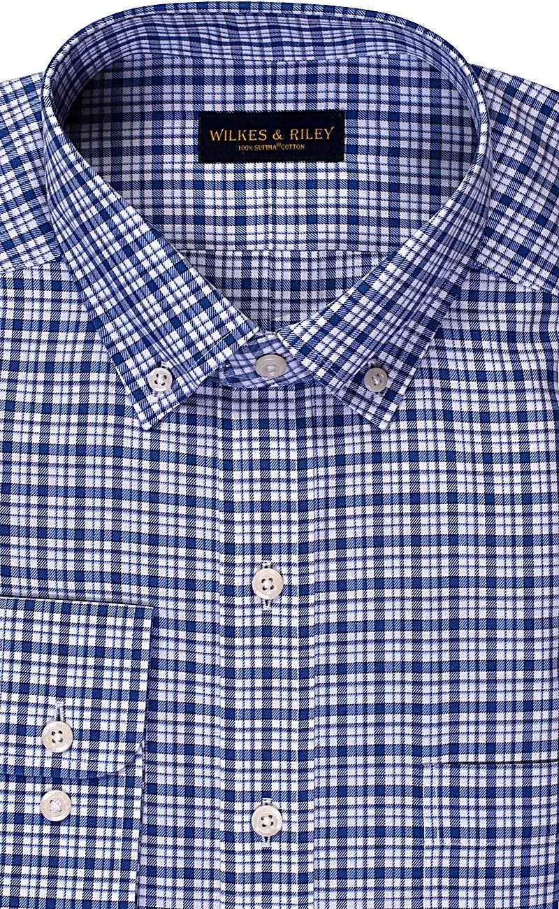 Classic Fit Blue Multi Twill Plaid Button-Down Collar Non-Iron Sport Shirt