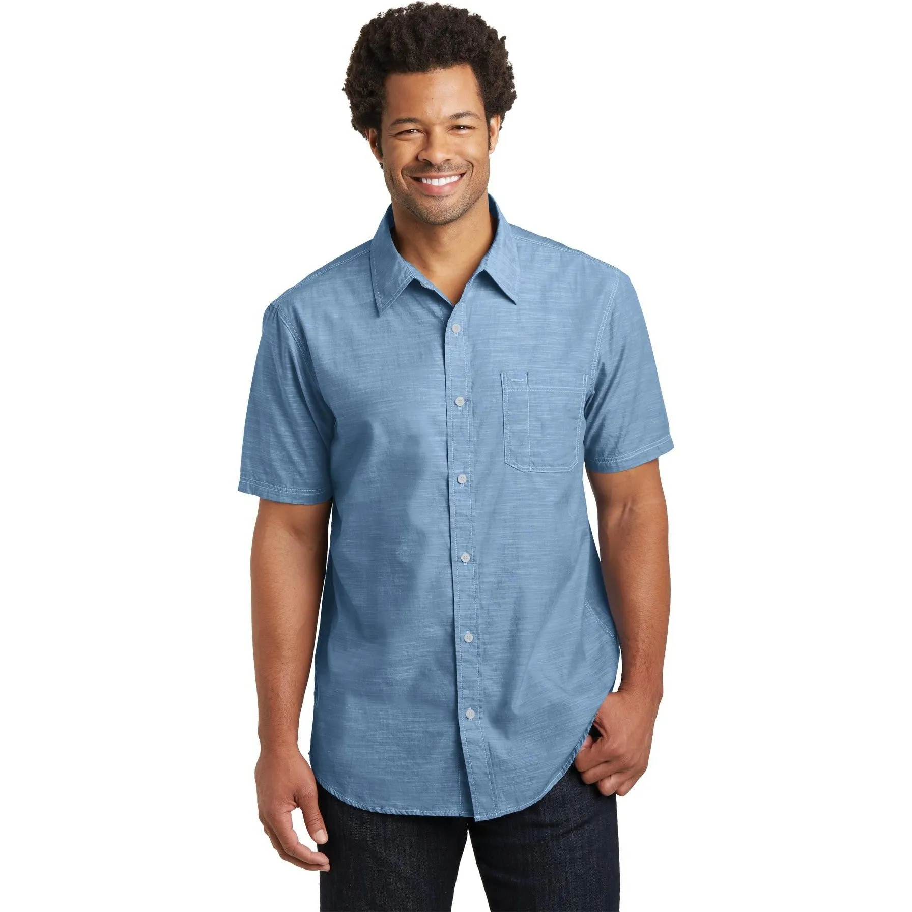 CLOSEOUT - District Made Mens Short Sleeve Washed Woven Shirt