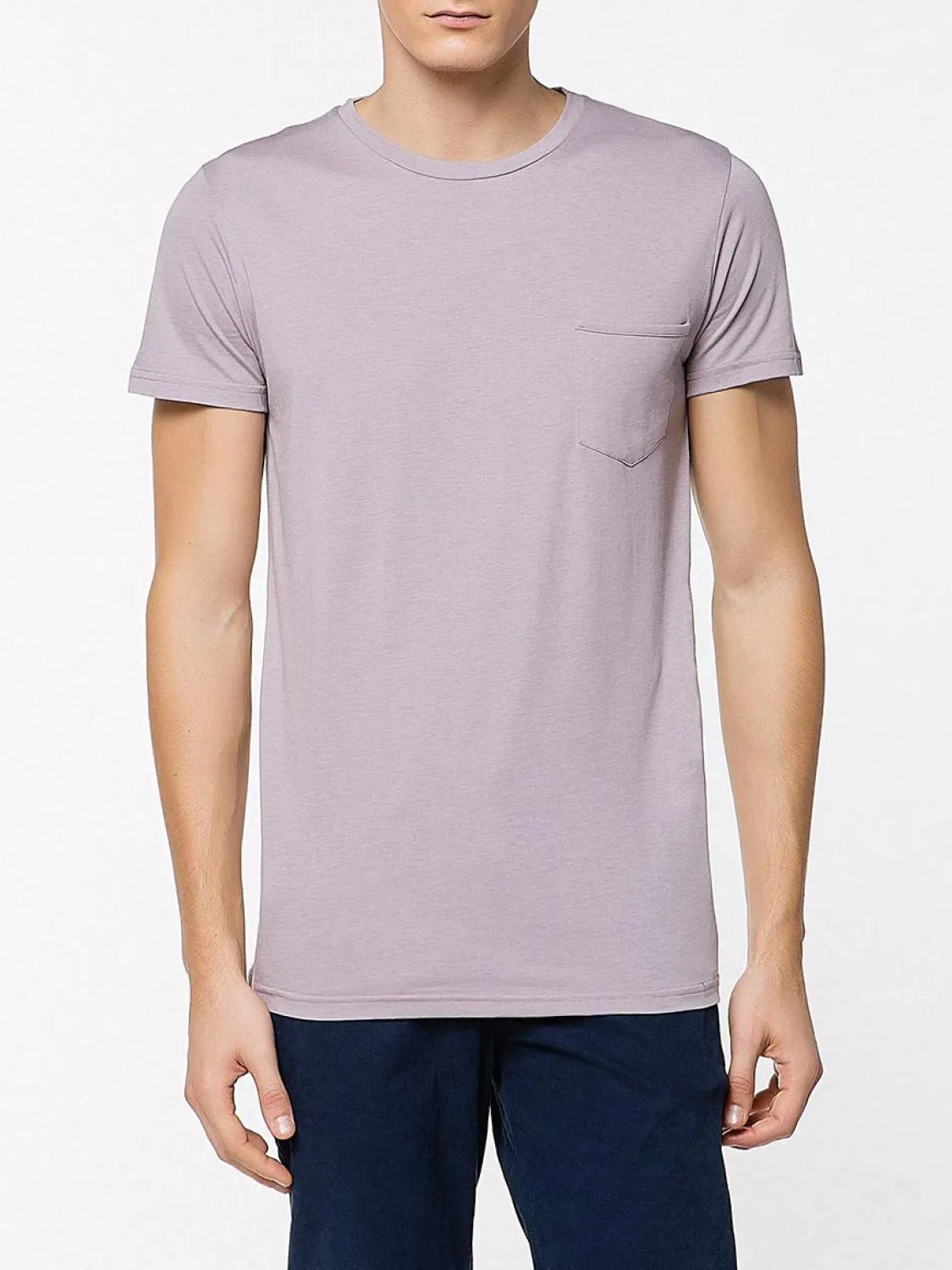 Crew Neck Modal-Blend Pocket T-shirt Light Lavender