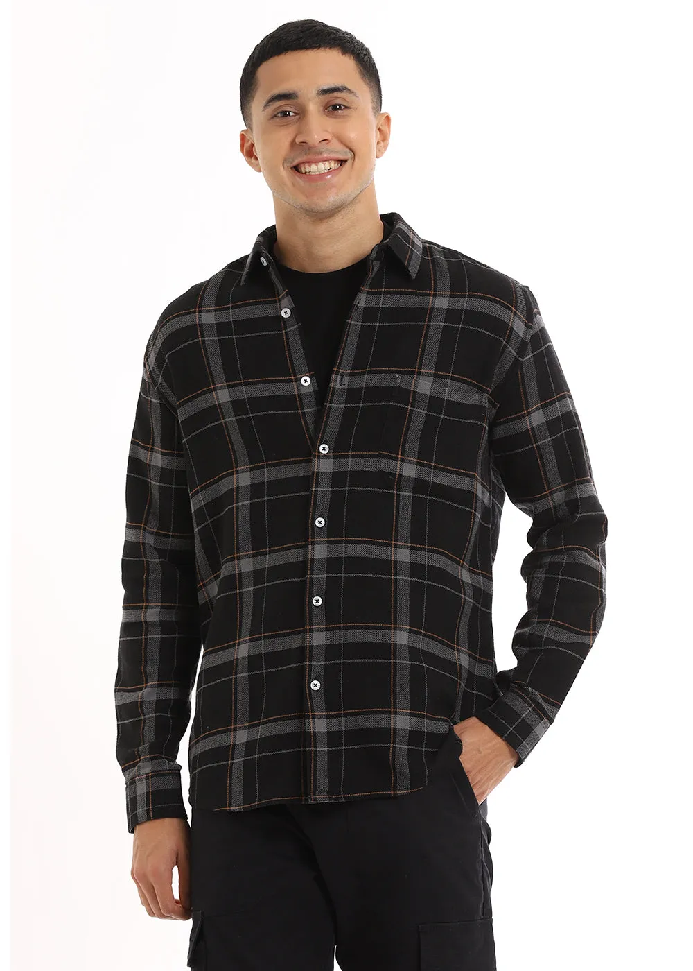 Dobby Charcoal Checked Shirt