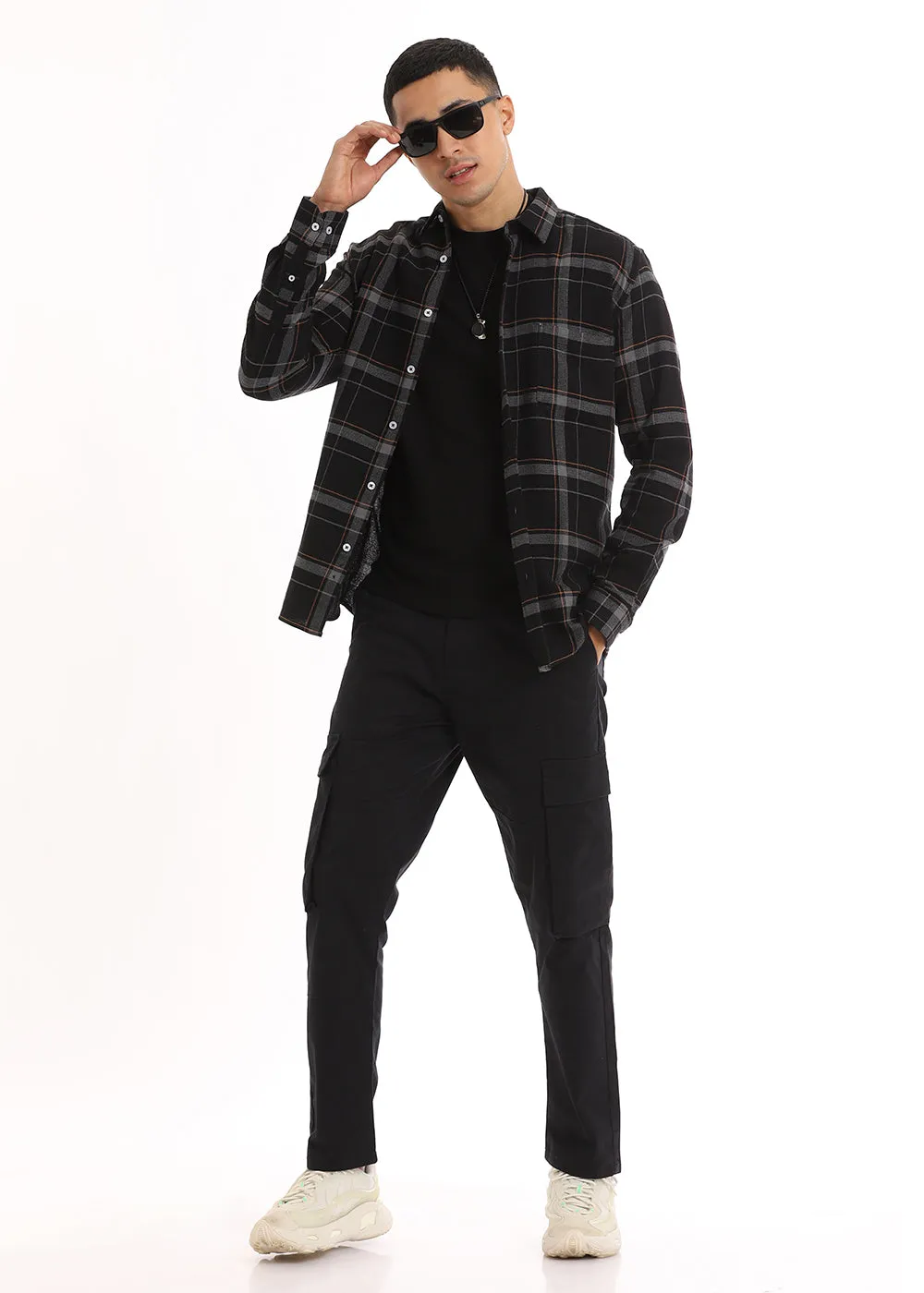 Dobby Charcoal Checked Shirt