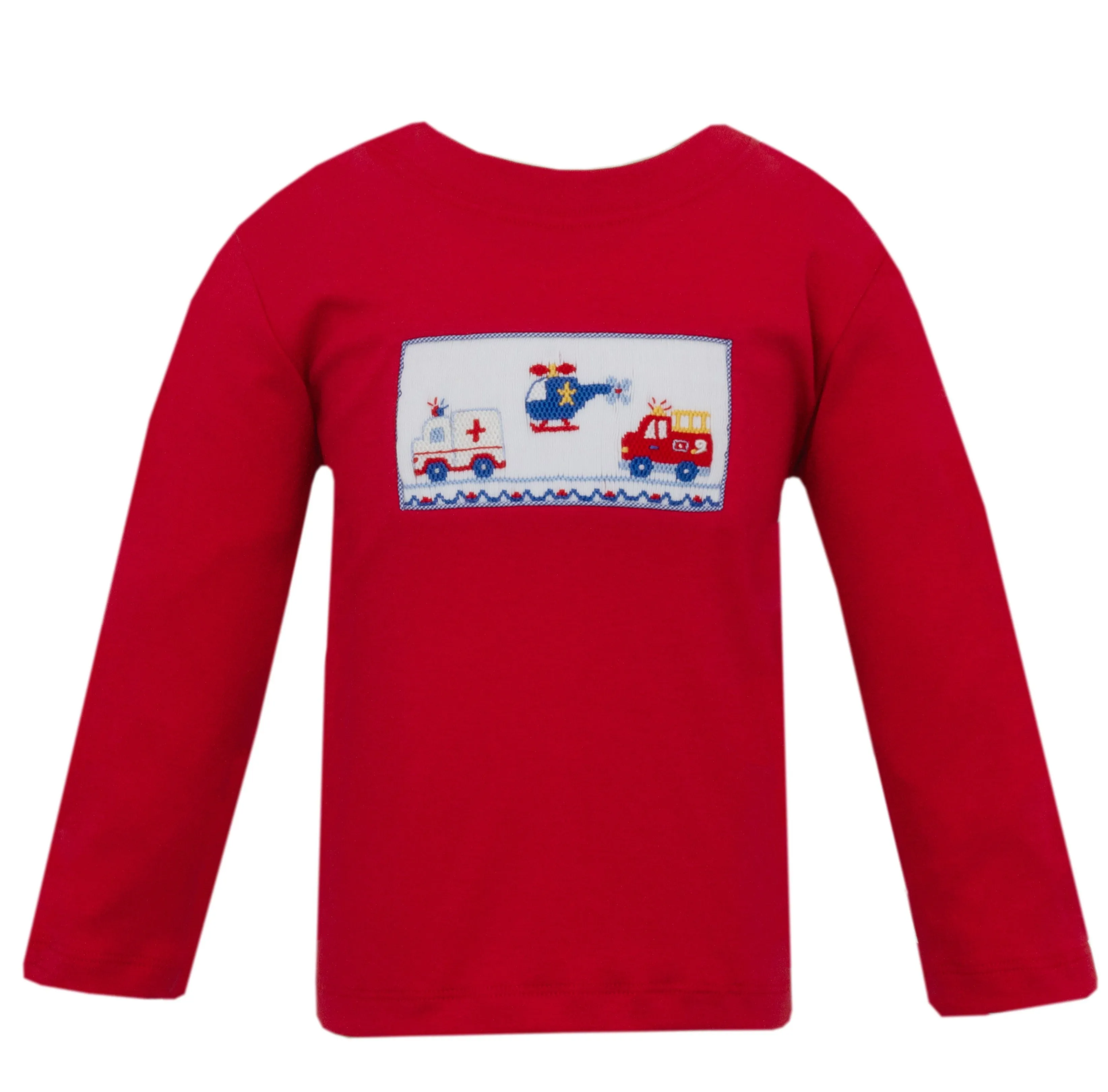 Emergency Cars Smocked Long-sleeve Shirt