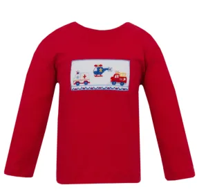 Emergency Cars Smocked Long-sleeve Shirt