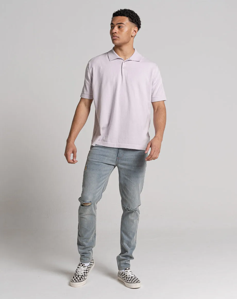 ESSENTIAL OVERSIZED SHORT SLEEVE KNITTED POLO | LILAC