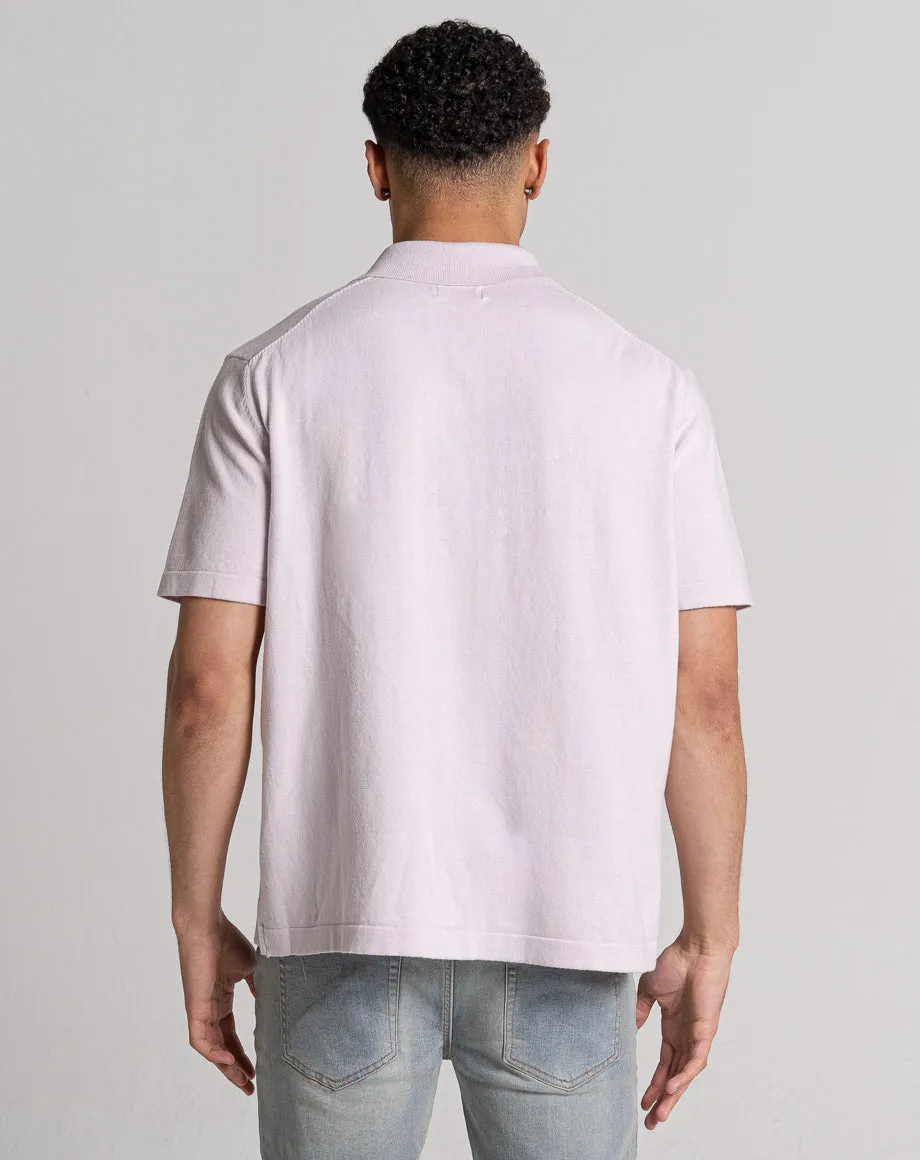 ESSENTIAL OVERSIZED SHORT SLEEVE KNITTED POLO | LILAC