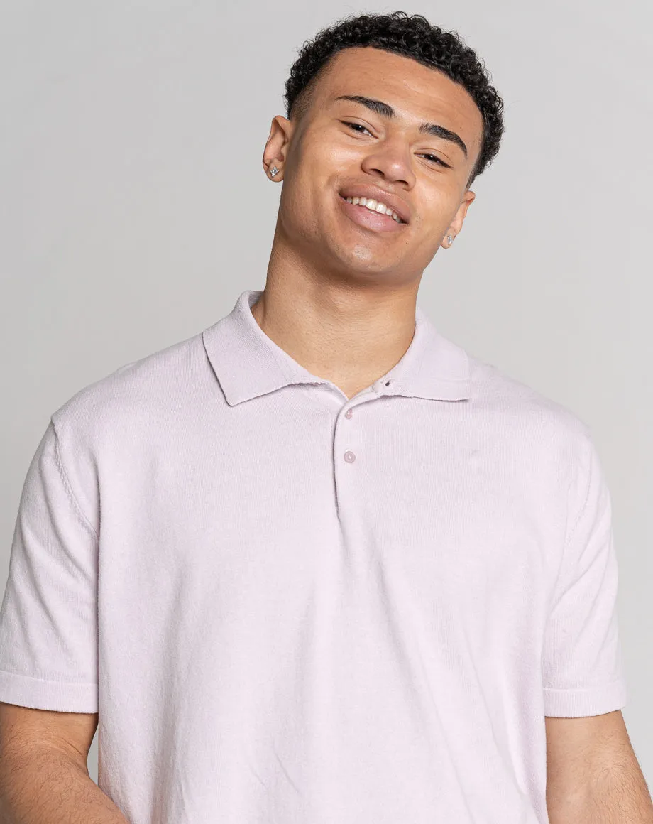 ESSENTIAL OVERSIZED SHORT SLEEVE KNITTED POLO | LILAC