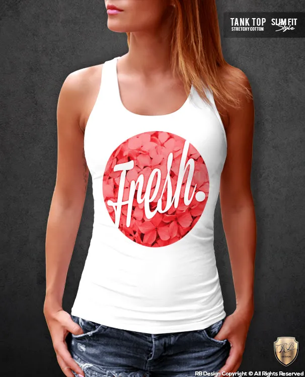 Fresh Women's T-shirt Floral Flowers Wording Tank Top WD95