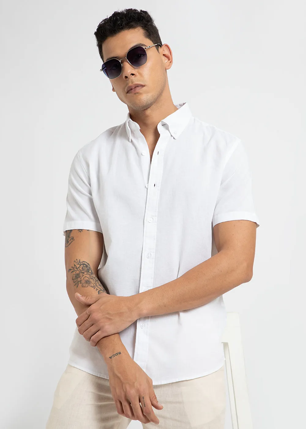 Frost White Cotton Linen Shirt