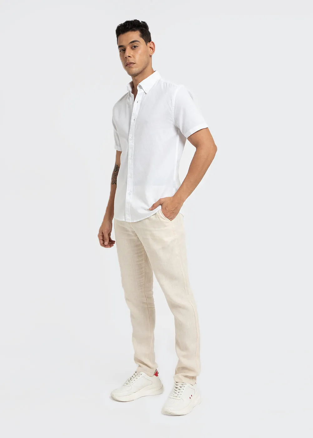 Frost White Cotton Linen Shirt