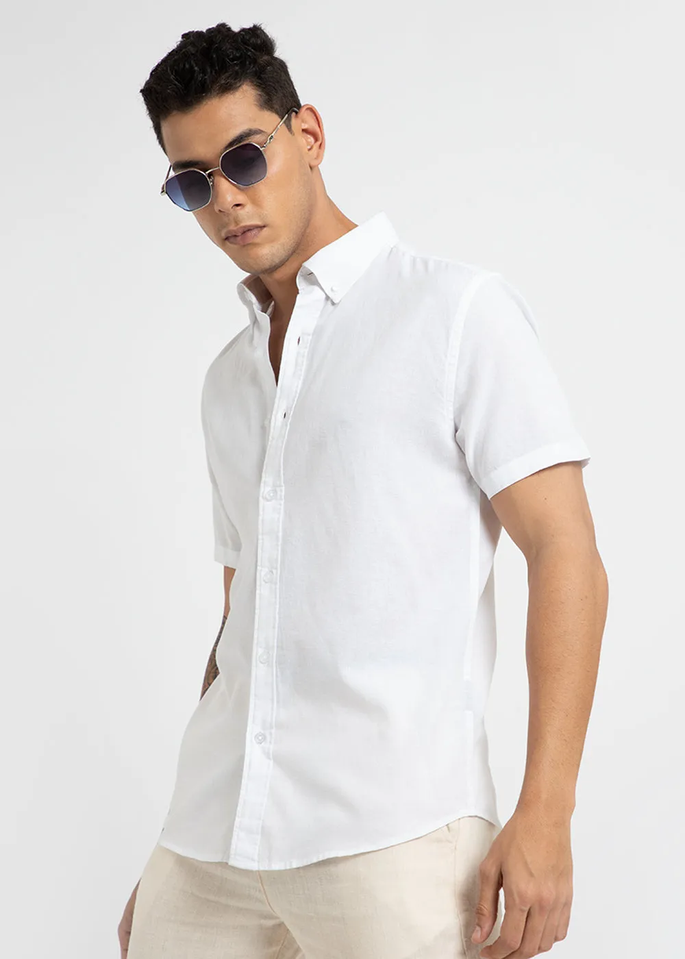 Frost White Cotton Linen Shirt