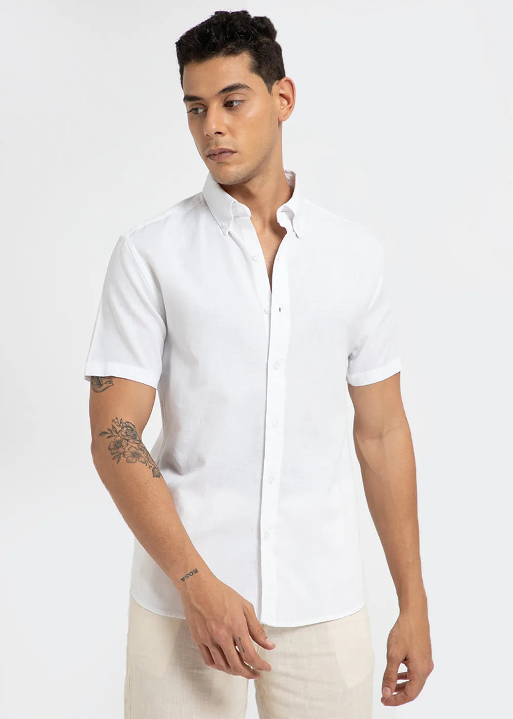 Frost White Cotton Linen Shirt