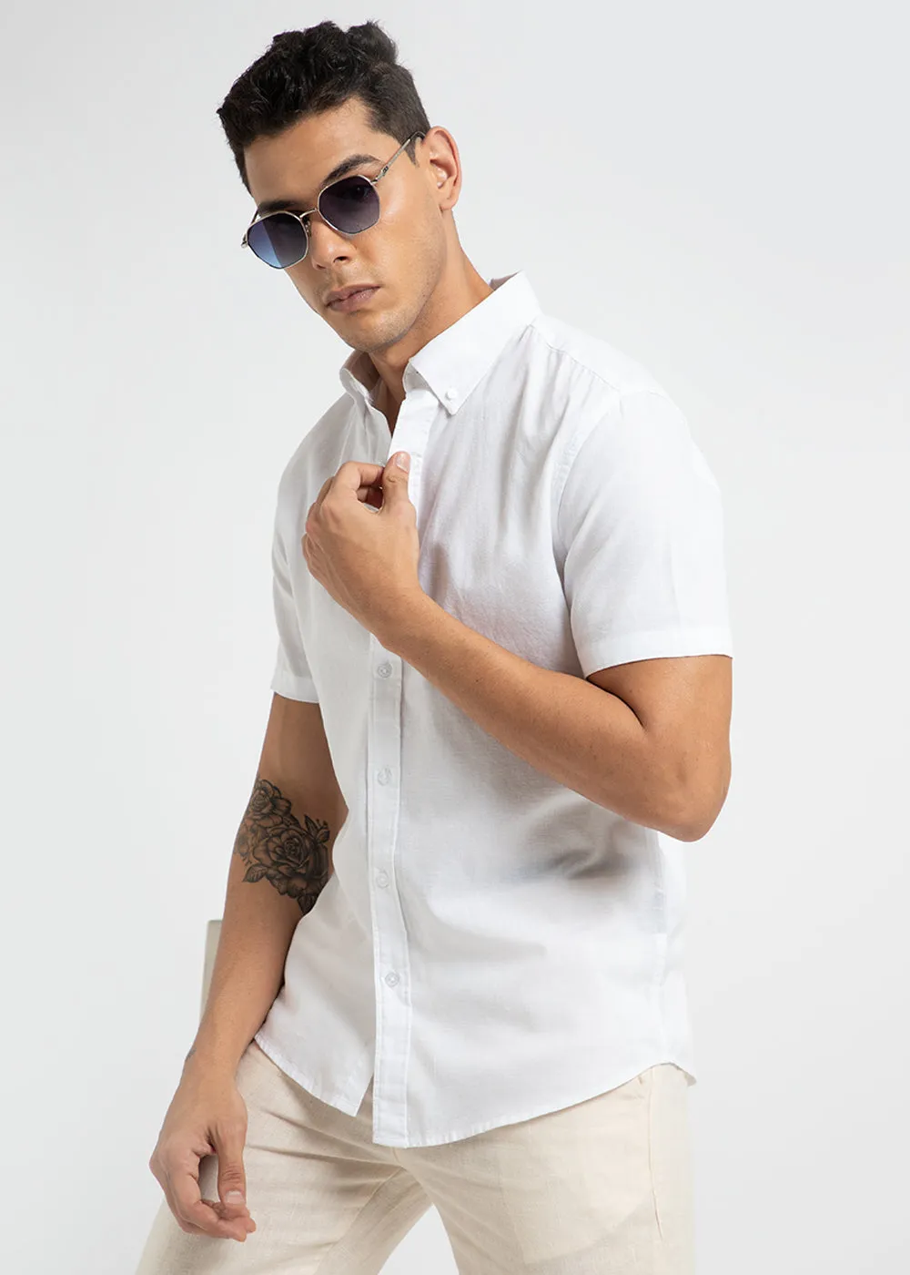 Frost White Cotton Linen Shirt