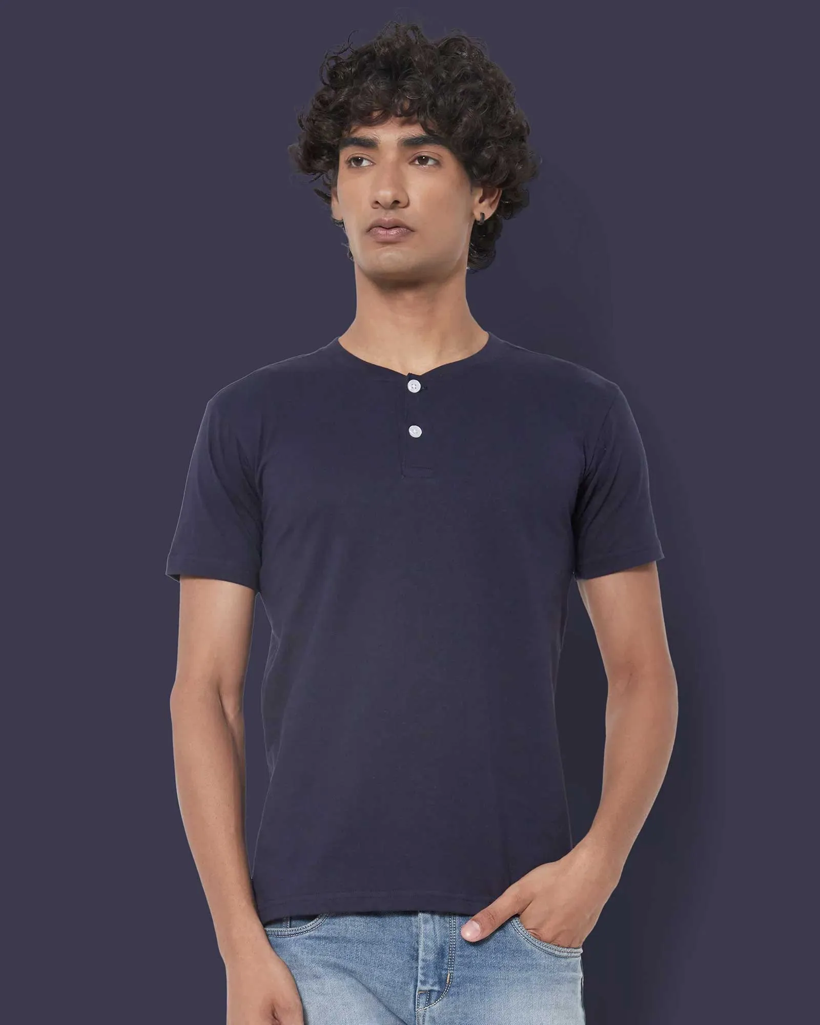 Half Sleeves Henley: Navy Blue