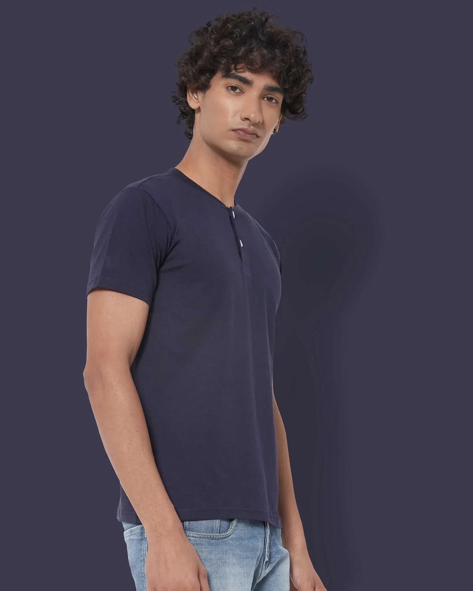 Half Sleeves Henley: Navy Blue