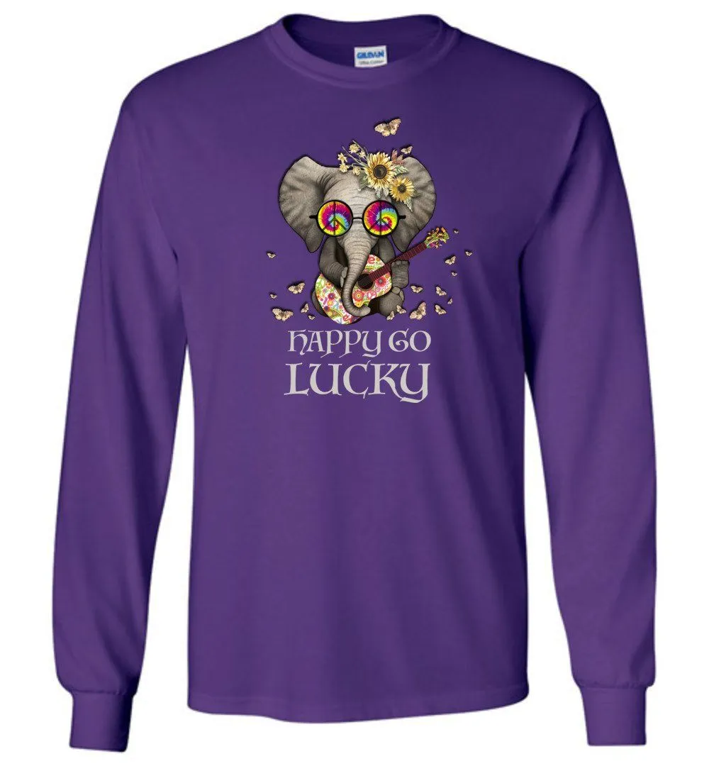 Happy Go Lucky Elephant Long Sleeve T-Shirts