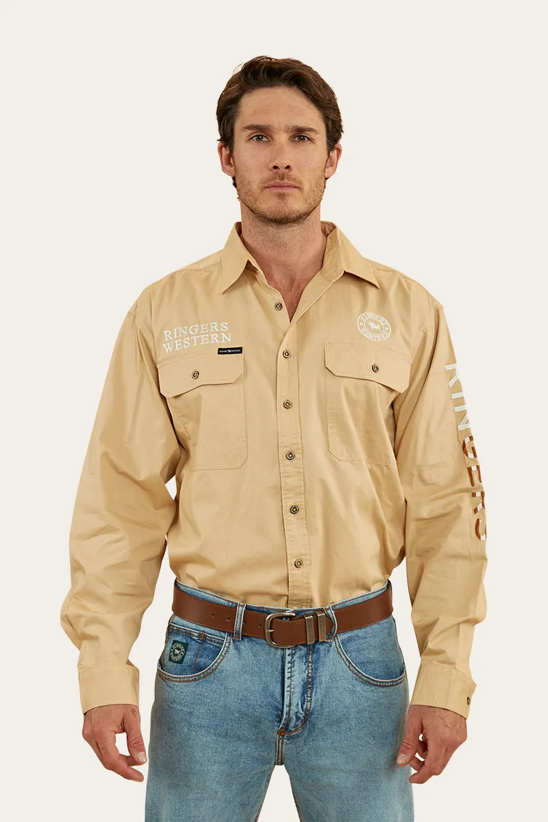 Hawkeye Flag Mens Full Button Work Shirt - Dark Sand