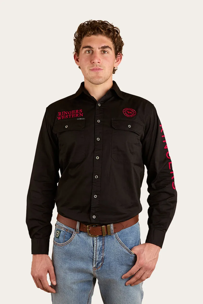 Hawkeye Mens Full Button Work Shirt - Black/Red