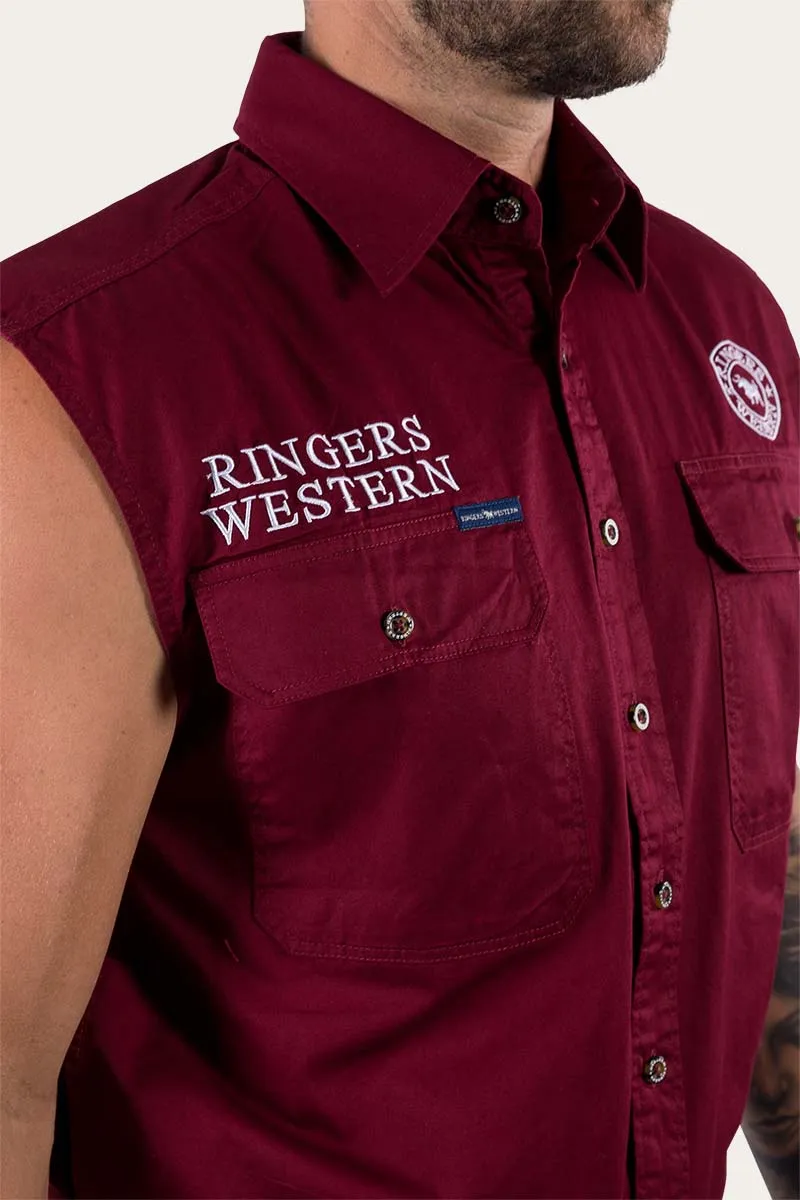 Burgundy/White Hawkeye Mens Sleeveless Durable Work Shirt