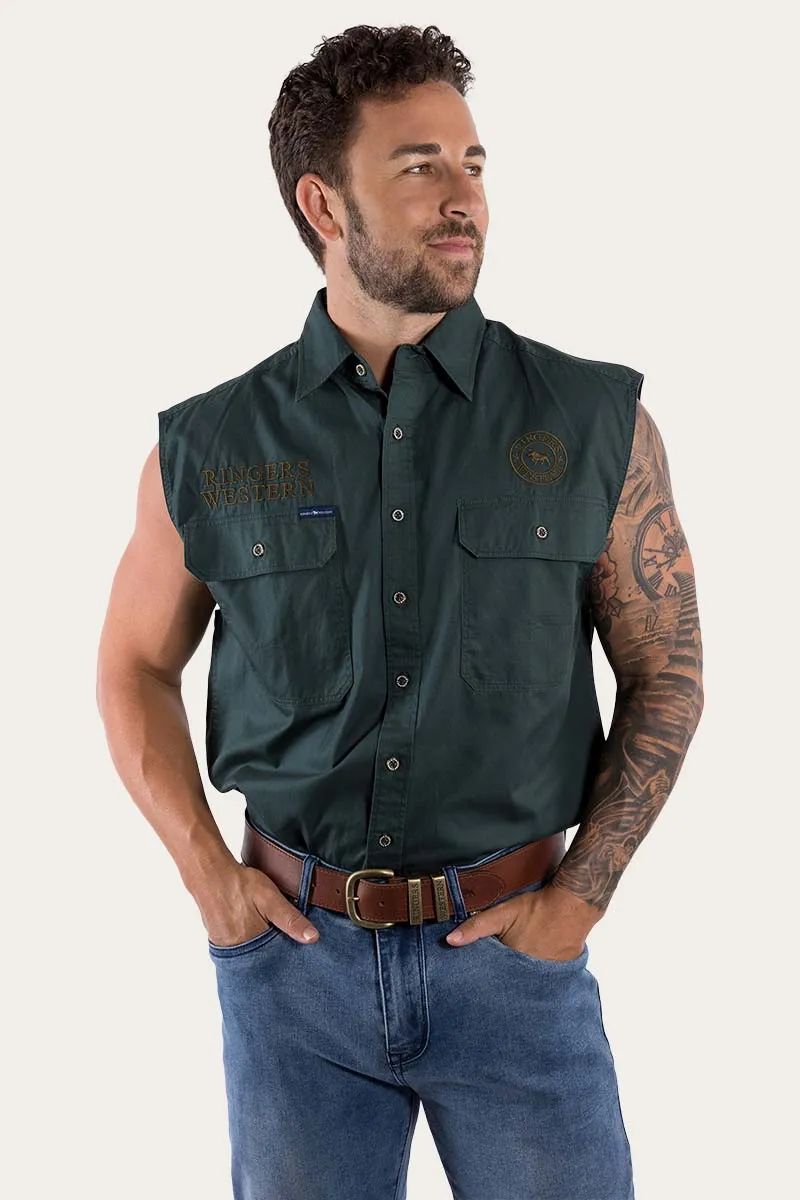 Hawkeye Mens Sleeveless Work Shirt - Forest Green/Plantation