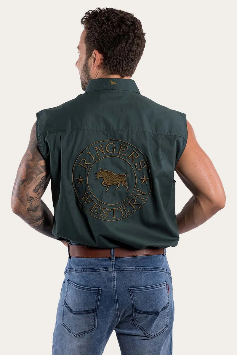 Hawkeye Mens Sleeveless Work Shirt - Forest Green/Plantation