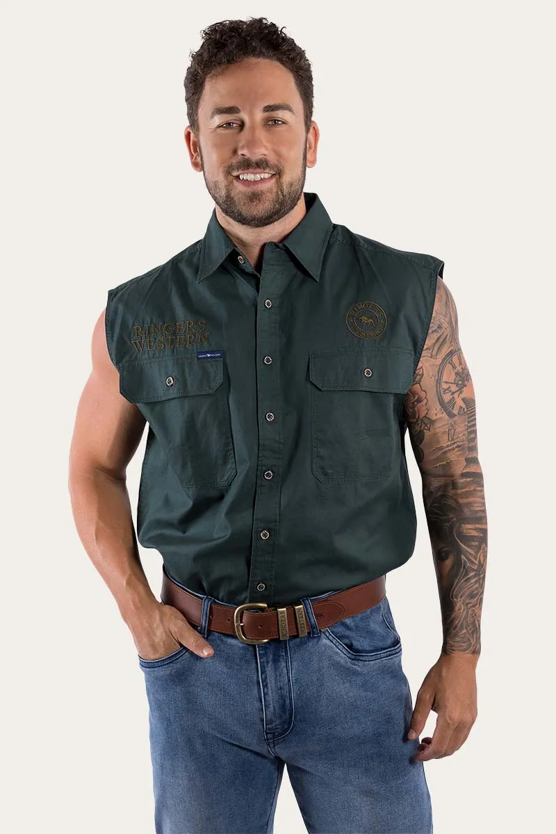 Hawkeye Mens Sleeveless Work Shirt - Forest Green/Plantation