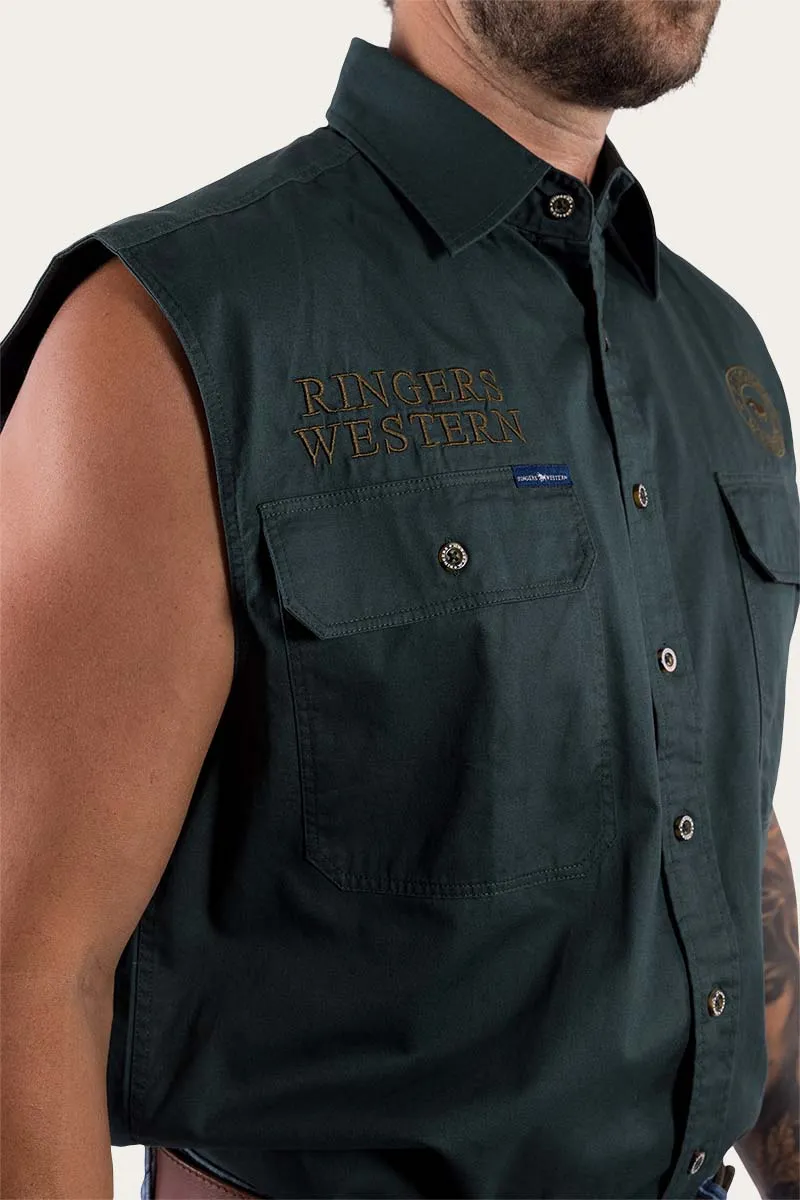 Hawkeye Mens Sleeveless Work Shirt - Forest Green/Plantation