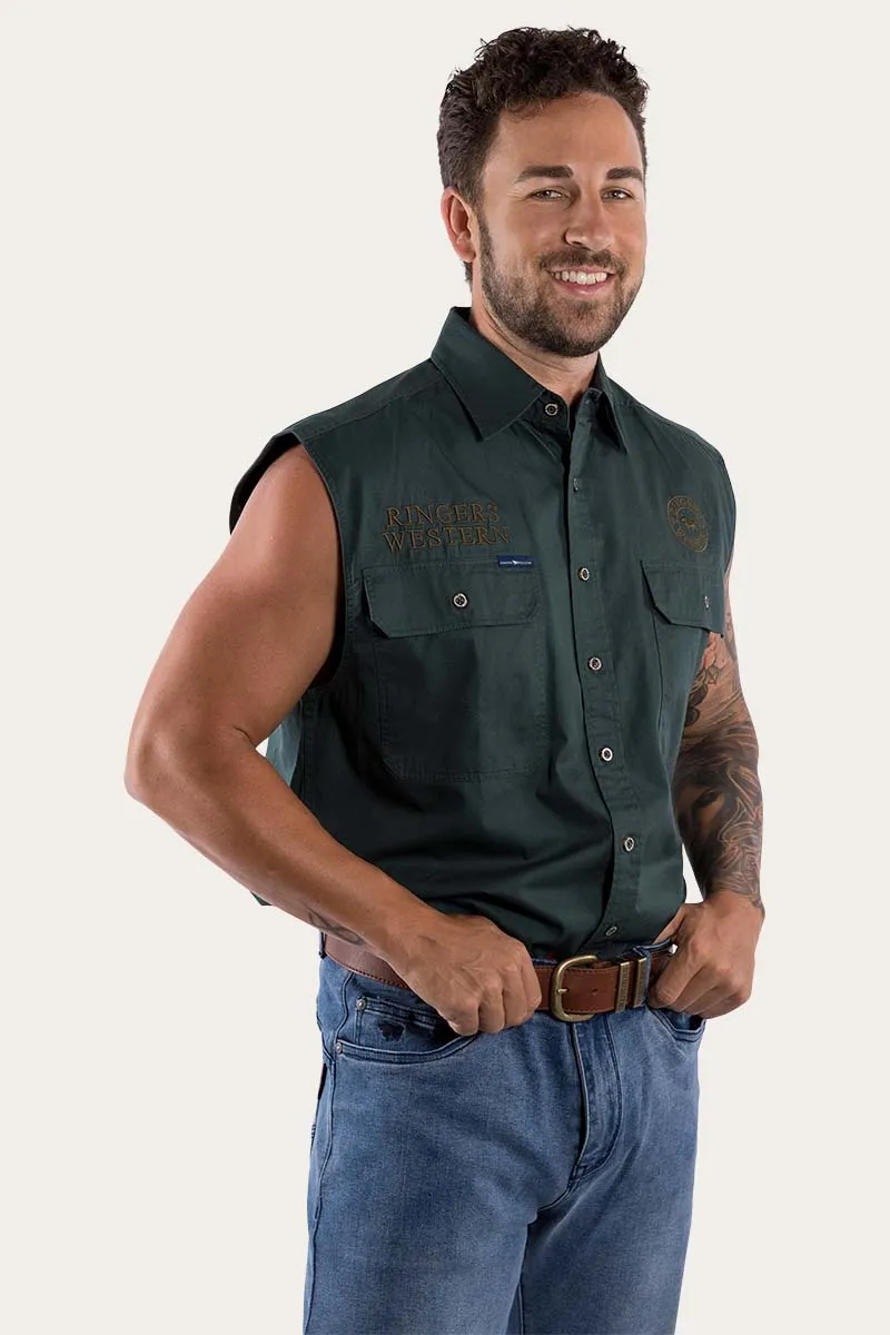 Hawkeye Mens Sleeveless Work Shirt - Forest Green/Plantation