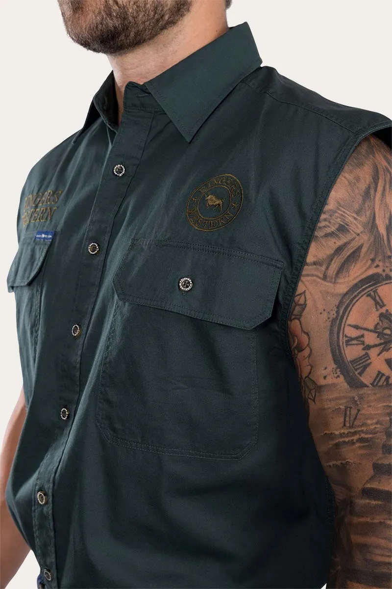 Hawkeye Mens Sleeveless Work Shirt - Forest Green/Plantation