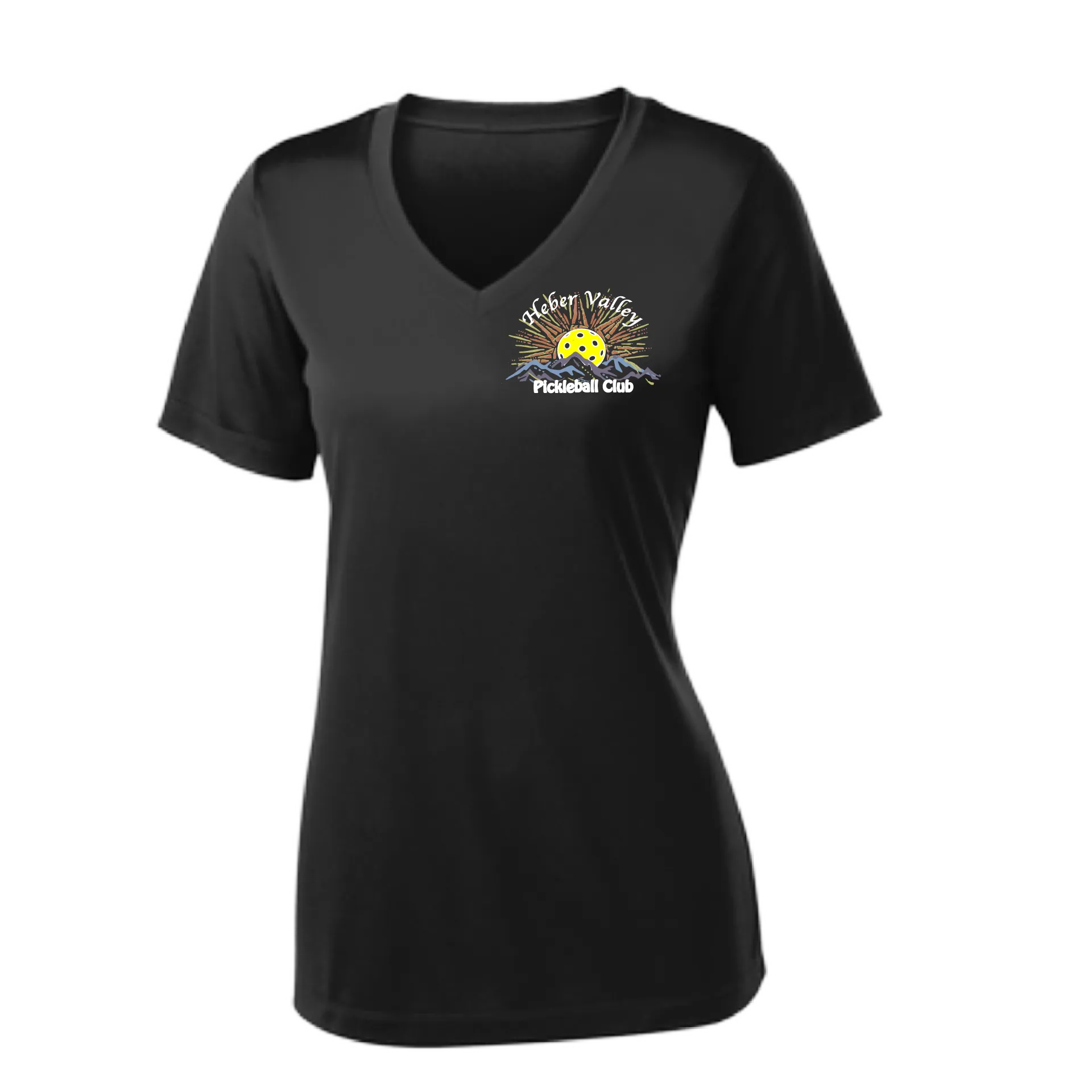 Heber Valley Pickleball Club (Small) | Women's Short Sleeve V-Neck Pickleball Shirts | 100% Polyester