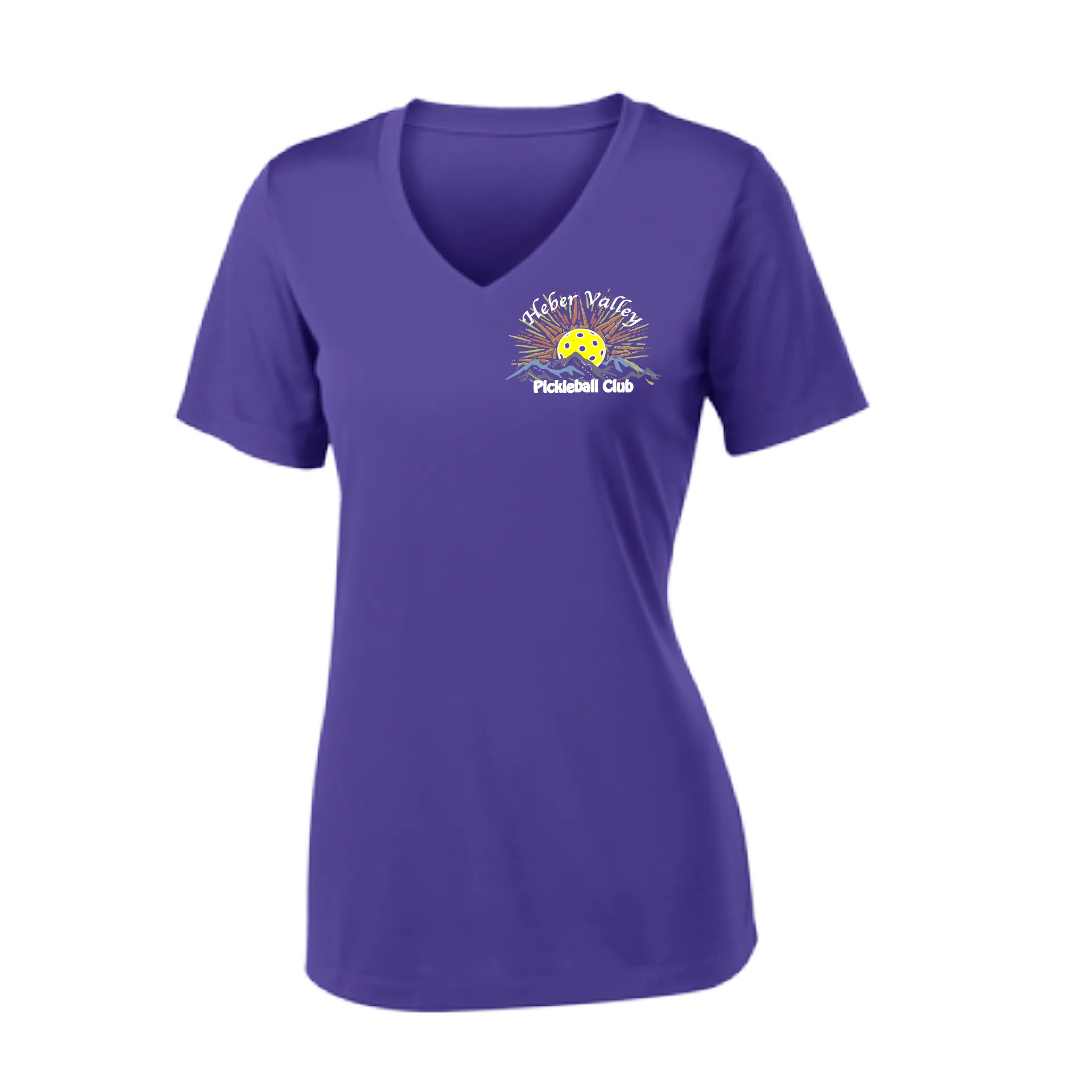 Heber Valley Pickleball Club (Small) | Women's Short Sleeve V-Neck Pickleball Shirts | 100% Polyester