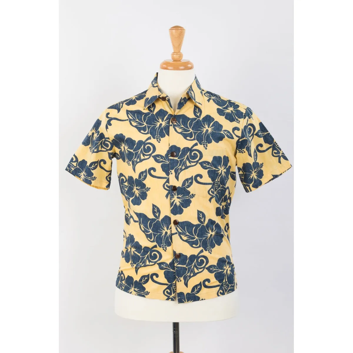 Hibiscus Slim Cut Aloha Shirt | Yellow & Navy