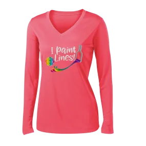 I Paint Pickleball Lines | Women's Long Sleeve V-Neck Pickleball Shirts | 100% Polyester