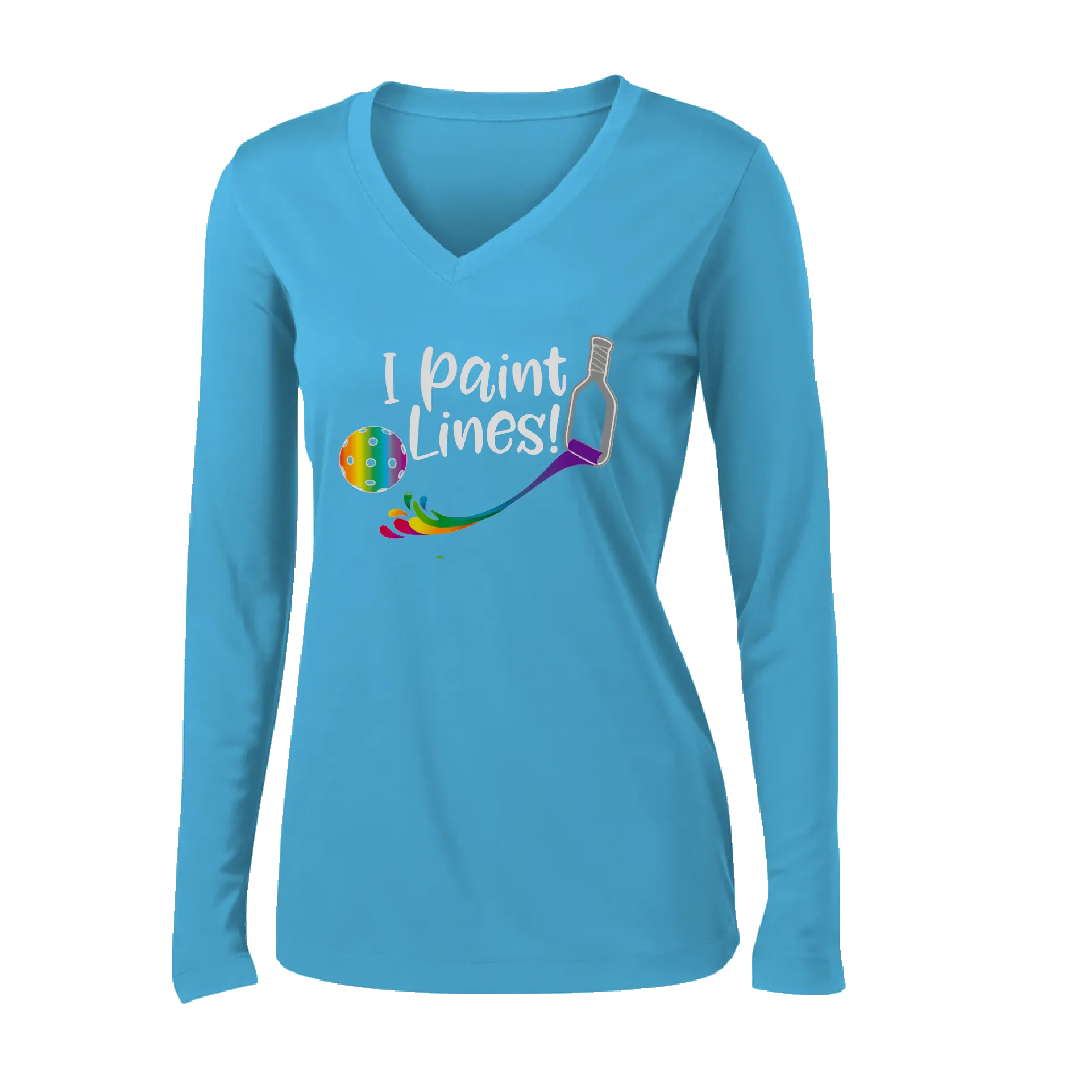 I Paint Pickleball Lines | Women's Long Sleeve V-Neck Pickleball Shirts | 100% Polyester