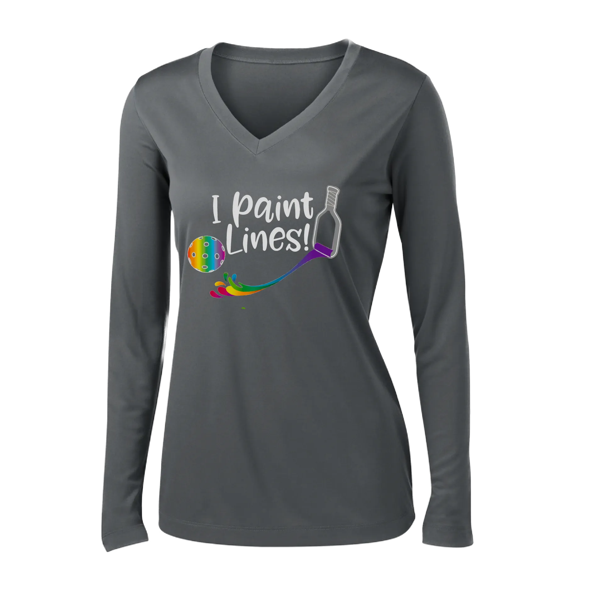 I Paint Pickleball Lines | Women's Long Sleeve V-Neck Pickleball Shirts | 100% Polyester