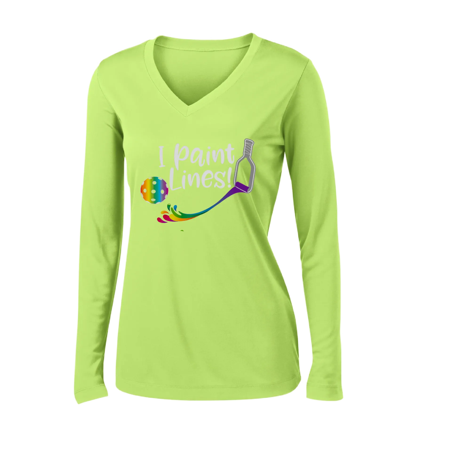 I Paint Pickleball Lines | Women's Long Sleeve V-Neck Pickleball Shirts | 100% Polyester