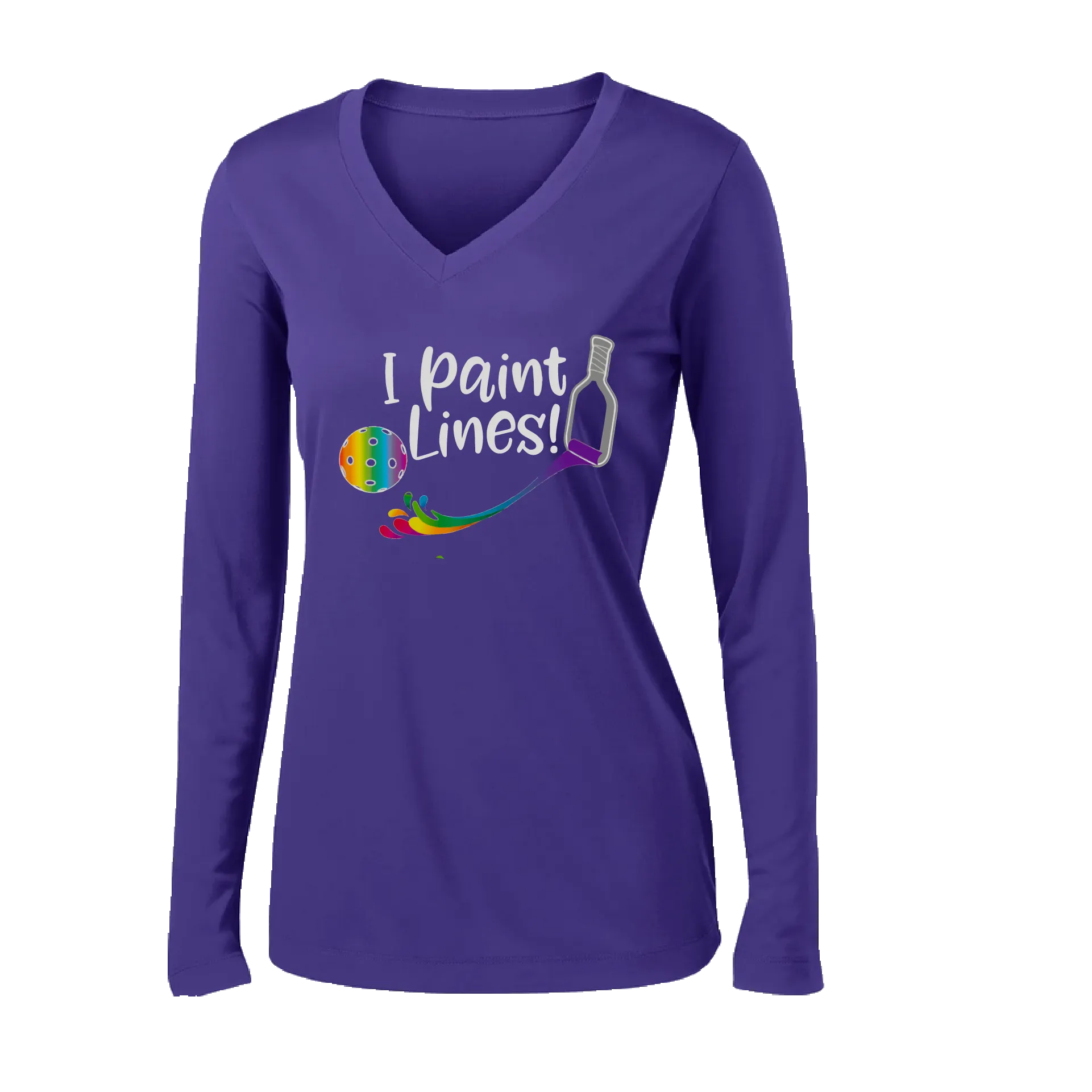 I Paint Pickleball Lines | Women's Long Sleeve V-Neck Pickleball Shirts | 100% Polyester