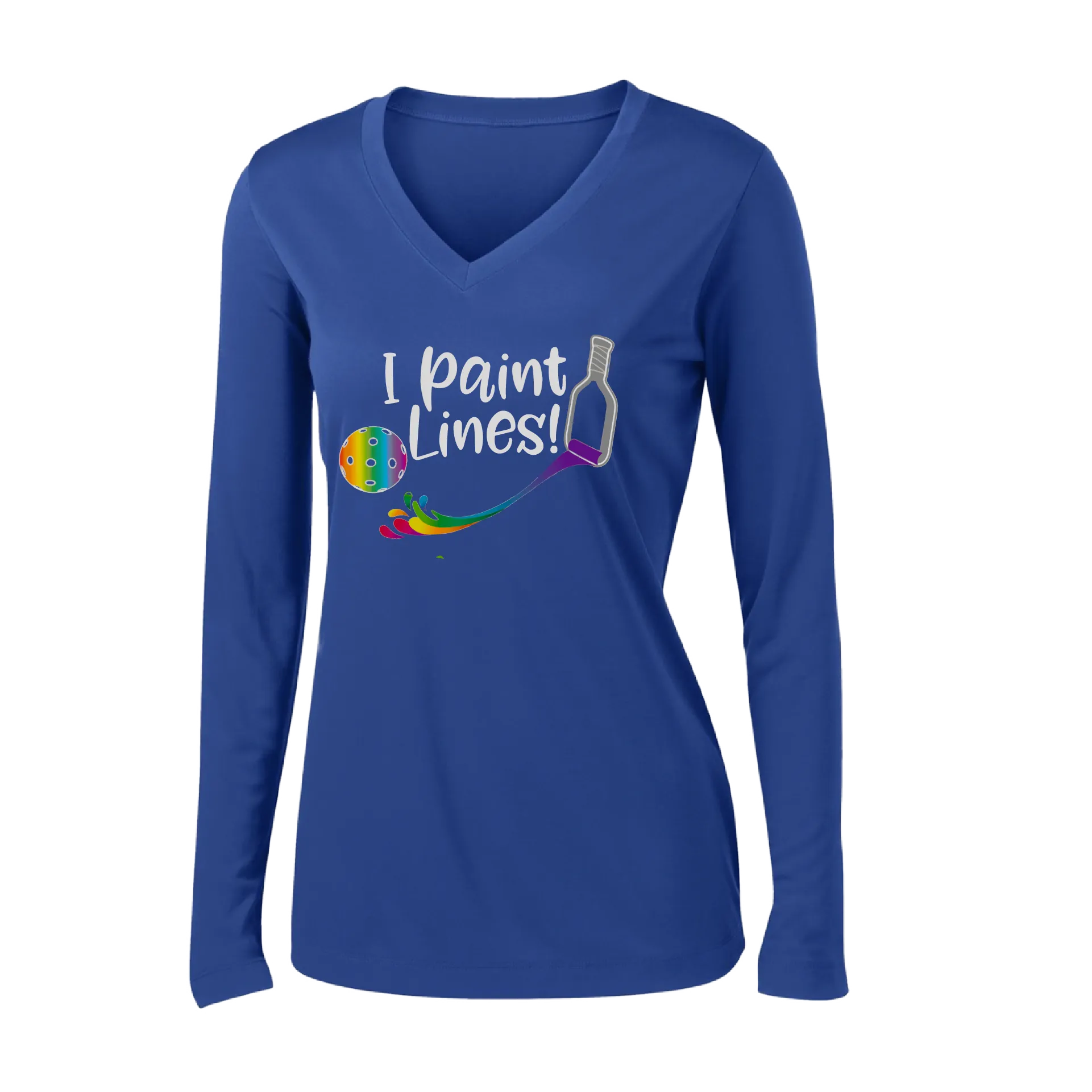 I Paint Pickleball Lines | Women's Long Sleeve V-Neck Pickleball Shirts | 100% Polyester