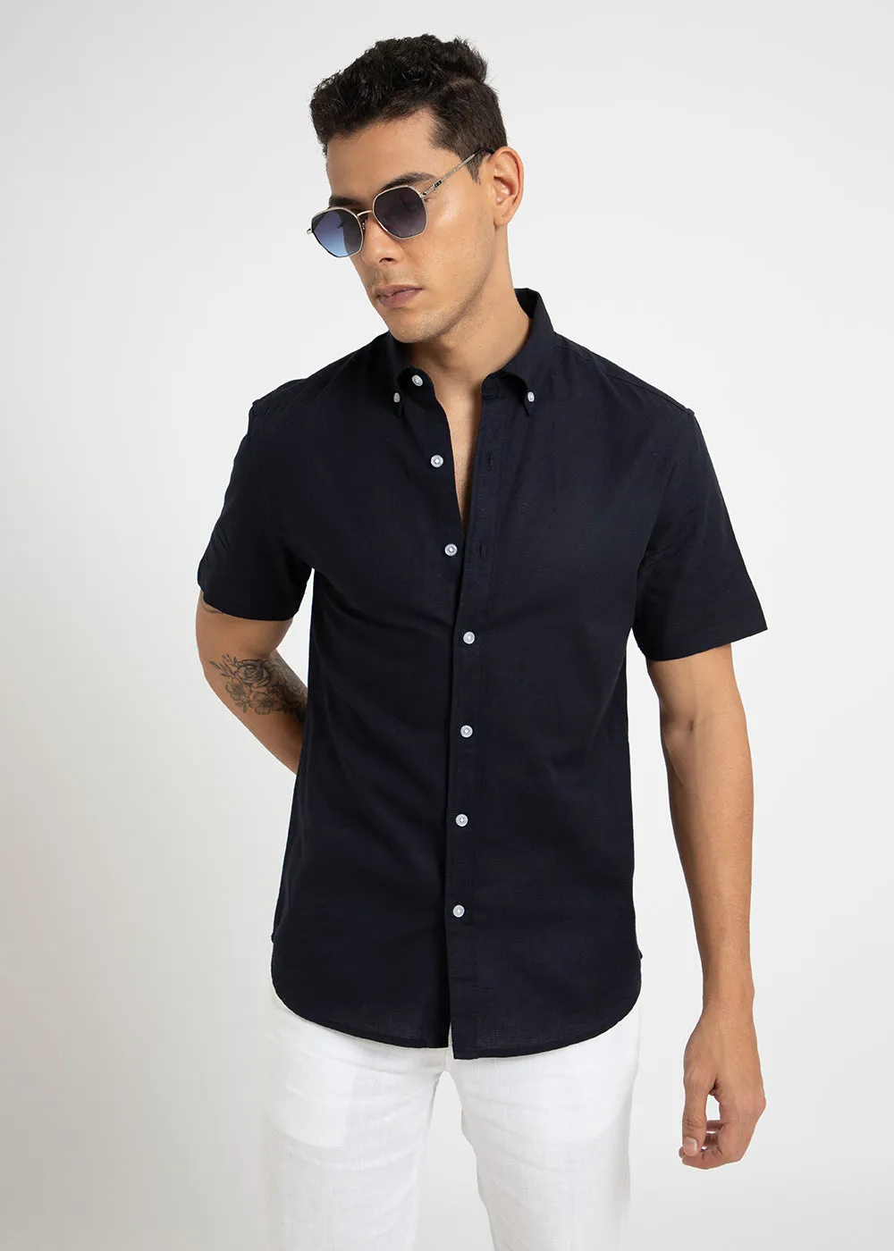 Ink Blue Cotton Linen Shirt