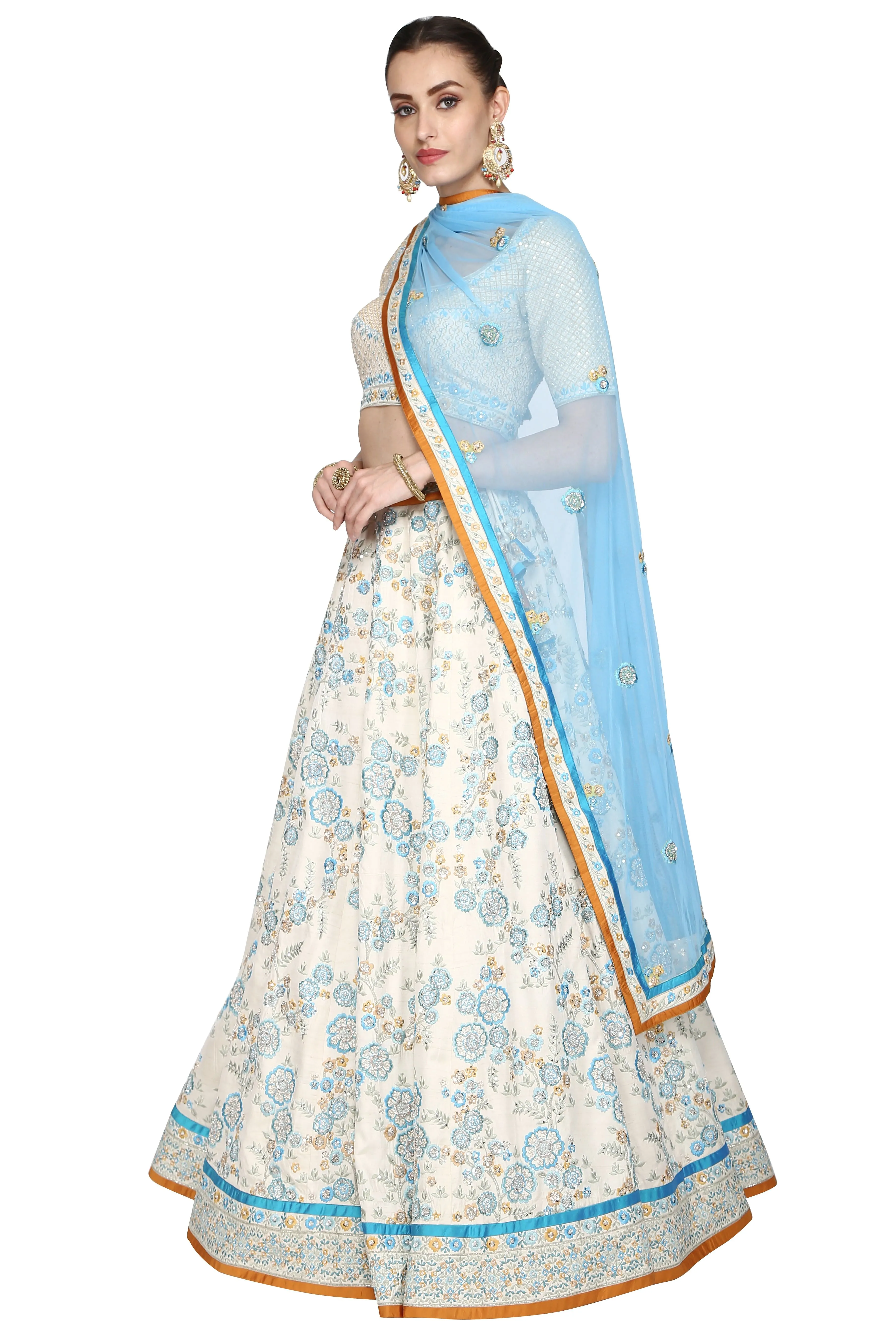 Ivory blue lehenga set.